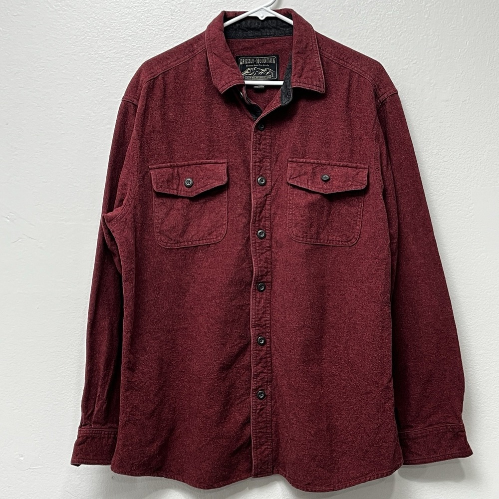 Grizzly Mountain Shirt Mens XL Red Flannel Button Up Camp Hike Fish
